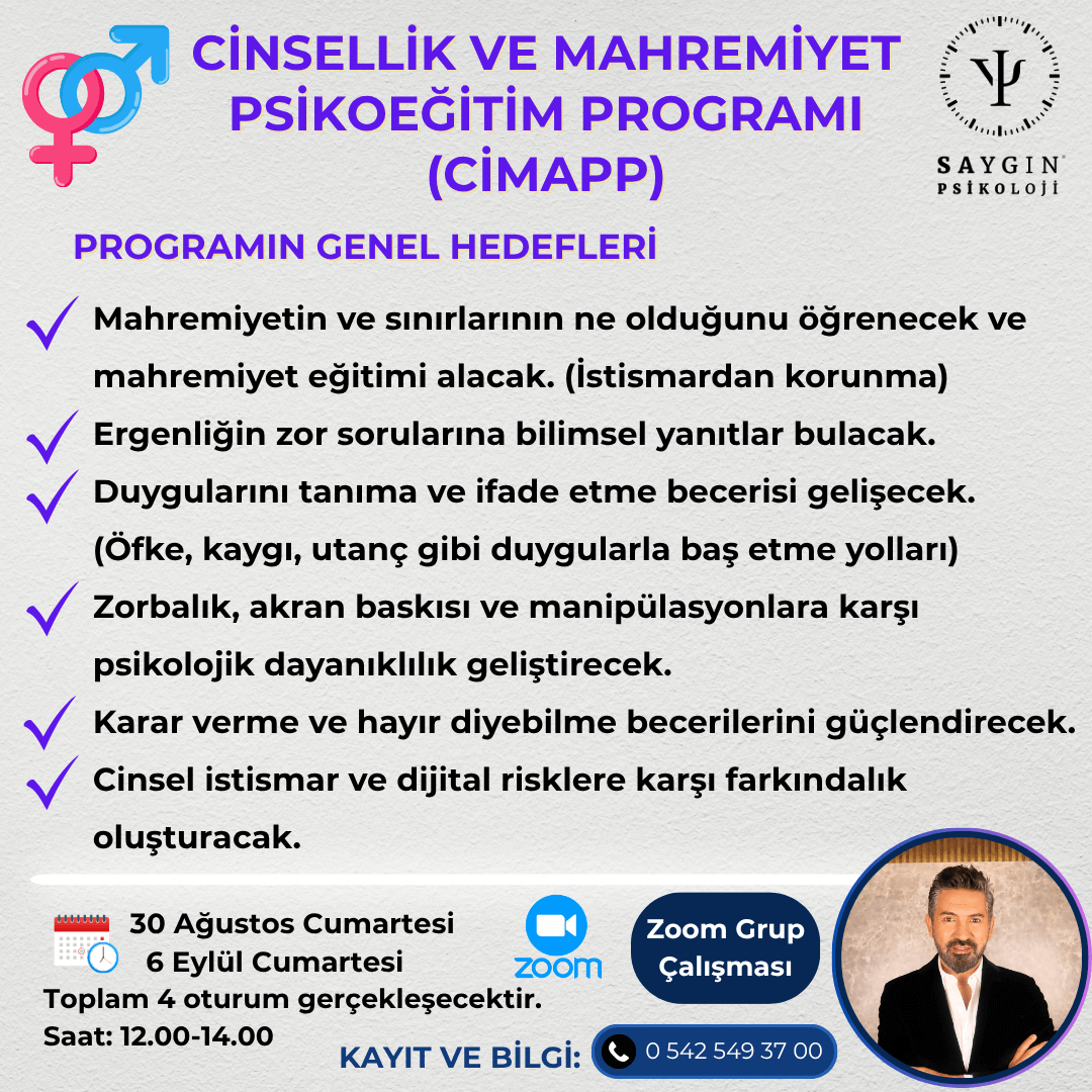 cinsellik ve mahremiyet psikoeğitim programı ile ilgili bilgilendirme afişi